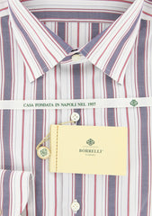 Luigi Borrelli Navy Blue Striped Shirt - Slim - 16.5/42 - (DR1778GI34)