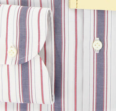 Luigi Borrelli Navy Blue Striped Shirt - Slim - 16.5/42 - (DR1778GI34)