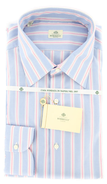Borrelli Light Blue Striped Shirt - Narrow Spread Collar - 15.75/40