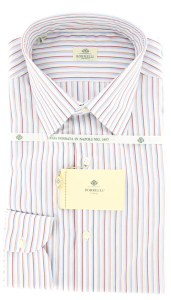 Luigi Borrelli Light Blue Striped Shirt - Slim Fit Plain Weave - 17/43