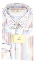 Luigi Borrelli Light Blue Striped Shirt - Slim Fit Plain Weave - 17/43
