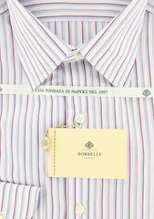 Luigi Borrelli Light Blue Striped Shirt - Slim Fit Plain Weave - 17/43