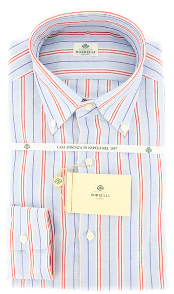 Borrelli Light Blue Striped Shirt - Slim - 15.5/39 - (DR412RALPH)