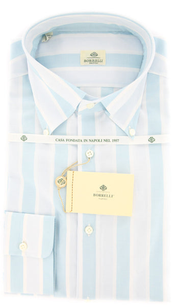 Borrelli Light Blue Striped Shirt - Slim - 15.75/40 - (DR1579OVIDIO)