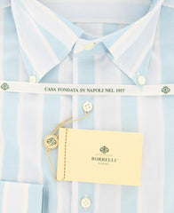 Borrelli Light Blue Striped Shirt - Slim - 15.75/40 - (DR1579OVIDIO)