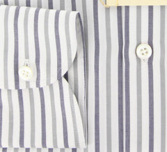 Luigi Borrelli Gray Mignight Navy Blue, White Striped Cotton Shirt 15.75/40