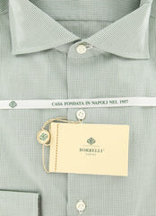 Luigi Borrelli Green Micro-Check White Cotton Shirt 15.75/40
