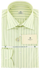 Luigi Borrelli Green White Striped Cotton Shirt -Slim Fit -15.75/40