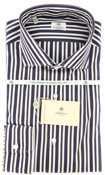 Borrelli Navy Blue Striped Shirt - Extra Slim - 17/43 - (EV5221NANDO)