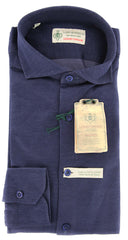 Borrelli Navy Blue Solid Shirt - Extra Slim - S/S - (MA4980070CLAUDIO)
