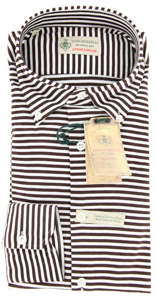 Borrelli Brown Striped Shirt - Extra Slim - S/S - (MA2820061STEFANO)