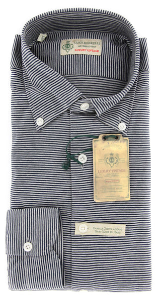 Luigi Borrelli Navy Blue Striped Shirt - S/S - (MA2840071STEFANO)