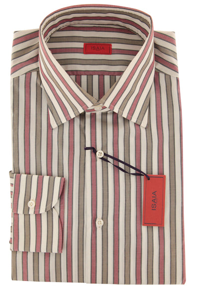 Isaia Red Striped Cotton Shirt - Slim - (WL) - Parent