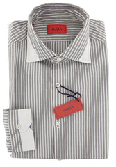 Isaia Brown Striped Cotton Shirt - Extra Slim - 15.75/40 - (1V)