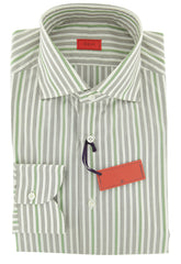 Isaia Light Gray Striped Cotton Shirt - Slim - 15.75/40 - (20)
