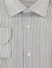 Isaia Light Brown Striped Cotton Shirt - Slim - (358) - Parent