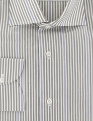 Isaia Light Brown Striped Cotton Shirt - Slim - (357) - Parent