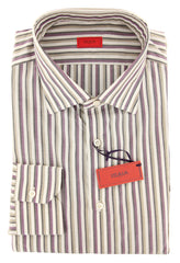 Isaia Purple Striped Cotton Shirt - Slim - 17/43 - (JU)