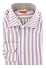 Isaia Purple Striped Cotton Shirt - Slim - 15.75/40 - (JY)