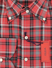 Isaia Red Plaid Cotton Popover Shirt - Slim - (KK) - Parent