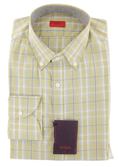 Isaia Yellow Plaid Cotton Shirt - Extra Slim - 15.5/39 - (37)