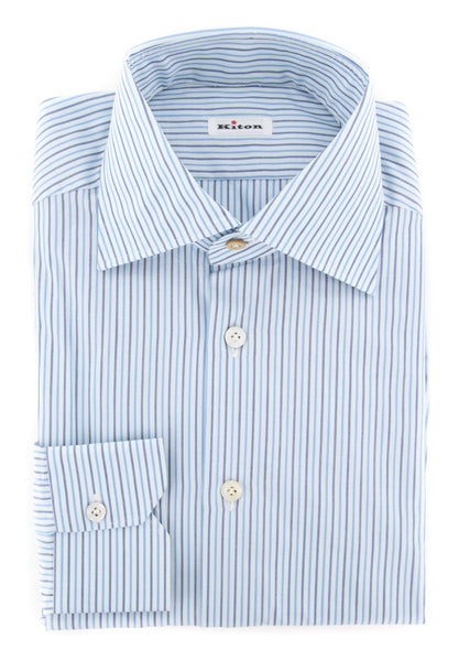 Kiton Light Blue Striped Shirt - Slim - (KTCOBLUWA1STRX92) - Parent