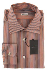 Kiton Caramel Brown Striped Cotton Shirt - Slim - XL US/XL EU - (XM)
