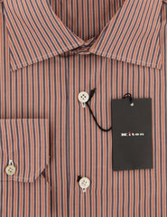 Kiton Caramel Brown Striped Cotton Shirt - Slim - (XM) - Parent