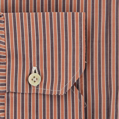 Kiton Caramel Brown Striped Cotton Shirt - Slim - (XM) - Parent