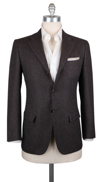 Kiton Dark Brown Wool Blend Nail Head Sportcoat - (KT1010178) - Parent