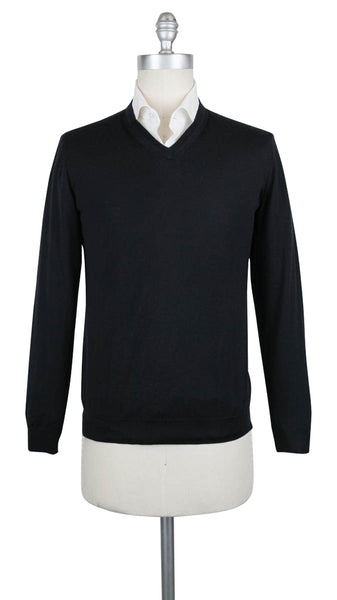 Kiton Black Cashmere Blend V-Neck Sweater - (782) - Parent