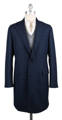 Luigi Borrelli Dark Blue Cashmere Check Coat - 38/48 - (LBCOAT213370)