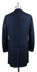 Luigi Borrelli Dark Blue Cashmere Check Coat - (LBCOAT213370) - Parent