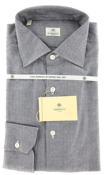 Luigi Borrelli Gray Solid Shirt - Extra Slim - 15.5/39 - (EV423932RIO)