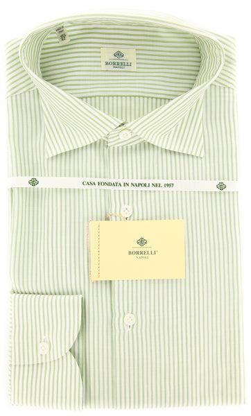 Borrelli Green Striped Shirt - Extra Slim - 17/43 - (EV461LGIANNI)