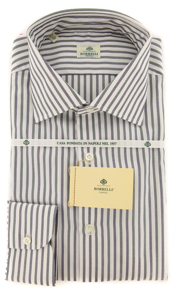 Borrelli Green Striped Shirt - Extra Slim - 15.5/39 - (EV64750IVO)