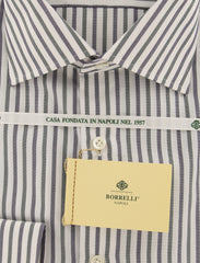 Borrelli Green Striped Shirt - Extra Slim - 15.5/39 - (EV64750IVO)