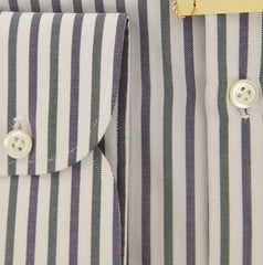 Borrelli Green Striped Shirt - Extra Slim - 15.5/39 - (EV64750IVO)