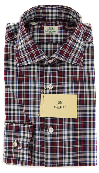 Borrelli Burgundy Red Plaid Shirt - Extra Slim - 15.75/40 - EV65440RIO