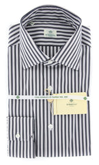 Luigi Borrelli Black Striped Cotton Blend Shirt - Extra Slim - 15/38 (7O)