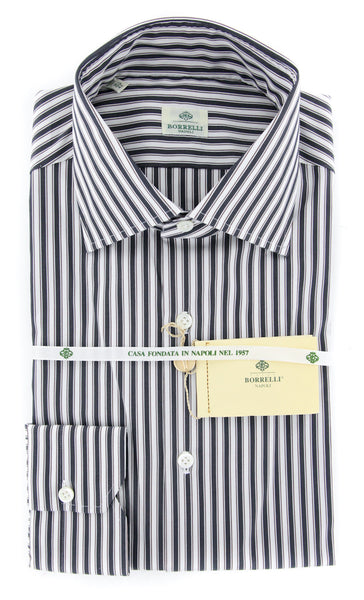 Luigi Borrelli Black Striped Cotton Blend Shirt - Extra Slim - (7O) - Parent