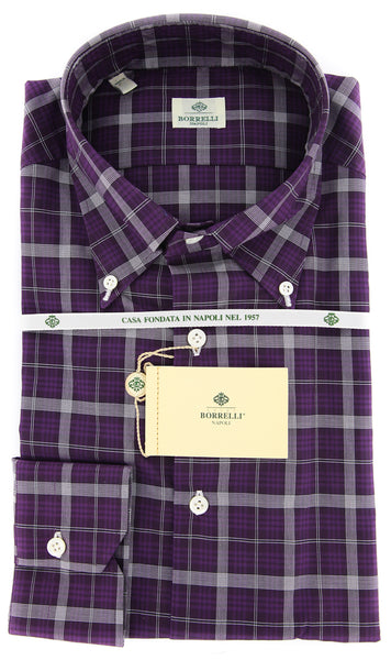 Borrelli Purple Plaid Shirt - Extra Slim - 17/43 - (EV2357VALERIO)
