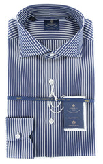 Luigi Borrelli Navy Blue Striped Shirt - 17/43 - (EV061572NANDO)
