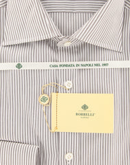 Borrelli Brown Striped Shirt - Extra Slim - 15.75/40 - (EV1604260ROY)