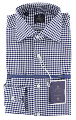 Luigi Borrelli Navy Blue Check Cotton Shirt - Extra Slim - 15/38 - (2O)
