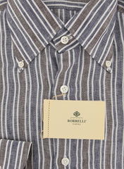 Borrelli Navy Blue Striped Shirt - Extra Slim - 15/38 - (EV127LIVIO)