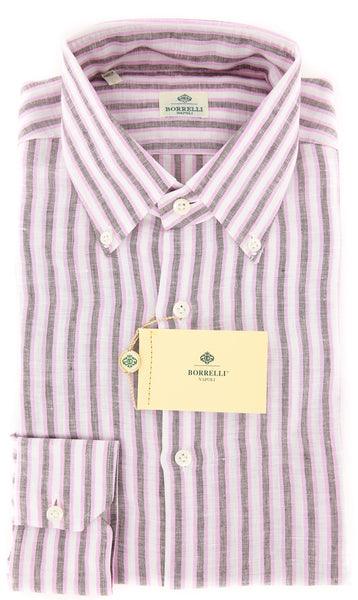 Luigi Borrelli Pink Striped Shirt - Extra Slim - 16/41 - (EV175RALPH)