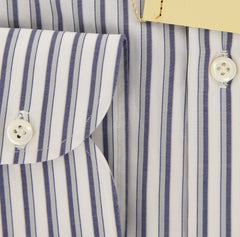 Borrelli Navy Blue Striped Shirt - Extra Slim - 15.5/39 - (EV187NA35)