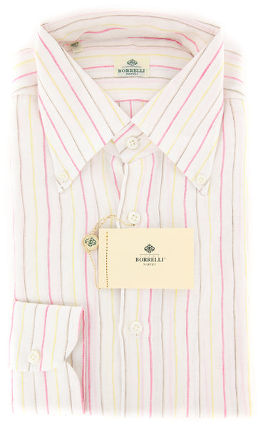 Luigi Borrelli Pink Striped Shirt - Extra Slim - 15/38 - (EV207LIVIO)