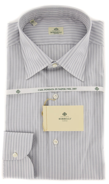 Borrelli Light Gray Striped Shirt - Extra Slim - 16/41 - (EV2134QUINTO)